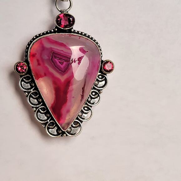 Bold Sterling Silver Pink Agate Pendant with Faceted Ruby Accents - Picture 7 of 10